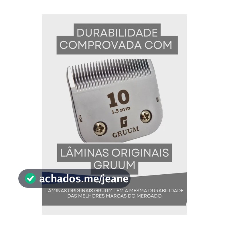 Lâmina de Tosa 10 1,5mm Gruum compatível com Máquina de Tosa Andis AGC2 Oster A6 Wahl KM10 KM5 KM2 Romeo Propetz Pluma Precisionedge ARC2 - Tosa Higiênica Lamina 10 Lamina Andis 10 Lamina 10 Andis