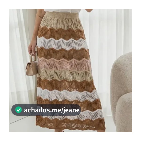 Saia Midi Tricot Vazada Listrada Feminina Verão Moda
