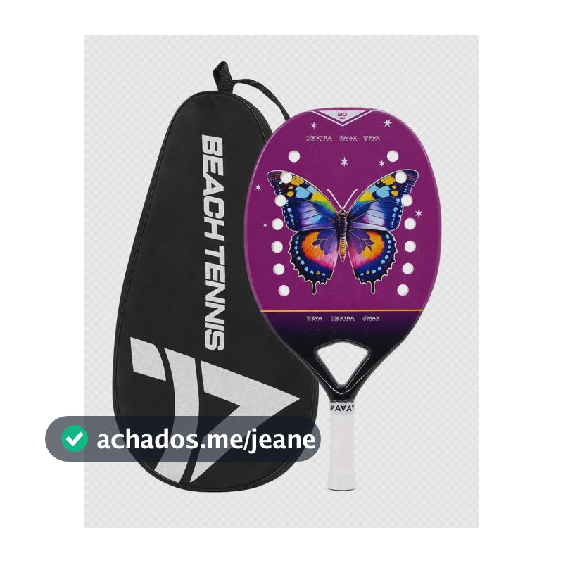 Raquete Infantil Alfa Kids Beach Tennis Leve 280g+ Carbon3k Borboleta Roxa 26