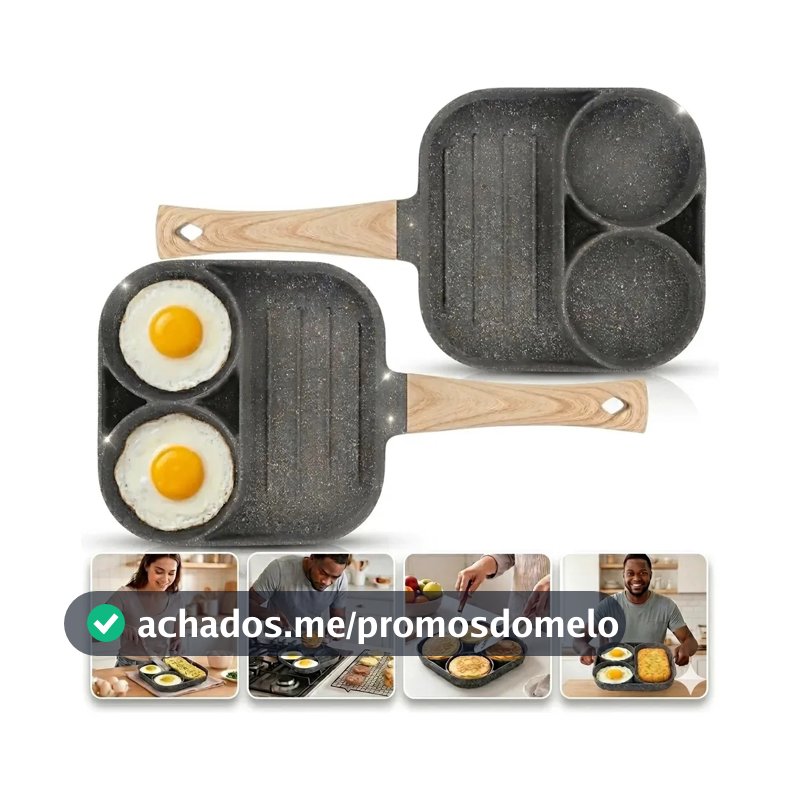 Frigideira Antiaderente 3 em 1 Cozinha Ovos Hambúrguer Carne Quadrada Fogão Indução Compacta Alumínio 17cm Preto Marca Topyhome