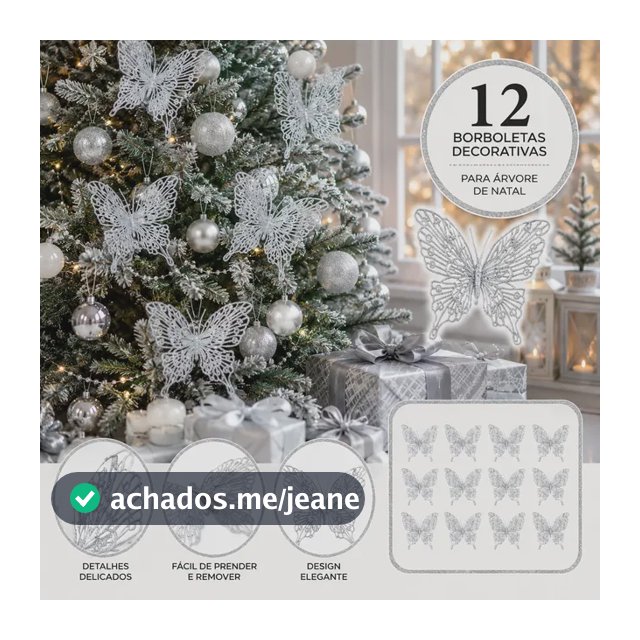 Kit 12 Borboletas Adesivas Decoração Parede Bolo Aniversário Prata