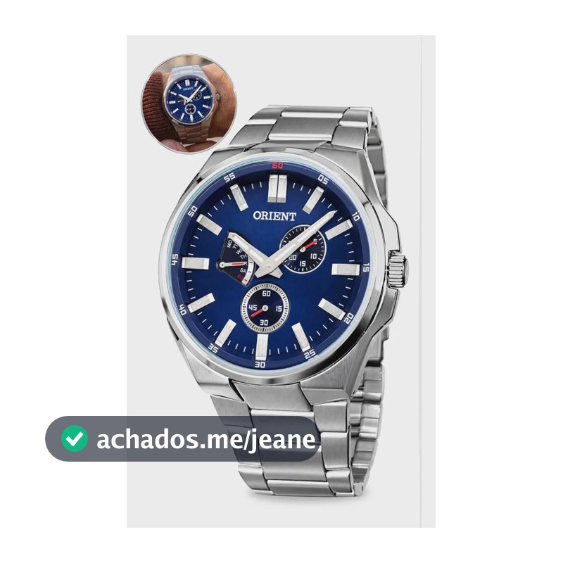 Relogio Orient Pulso Multifunção Moderno Masculino Esportivo Correia Prateado Bisel Prateado Fundo Azul II