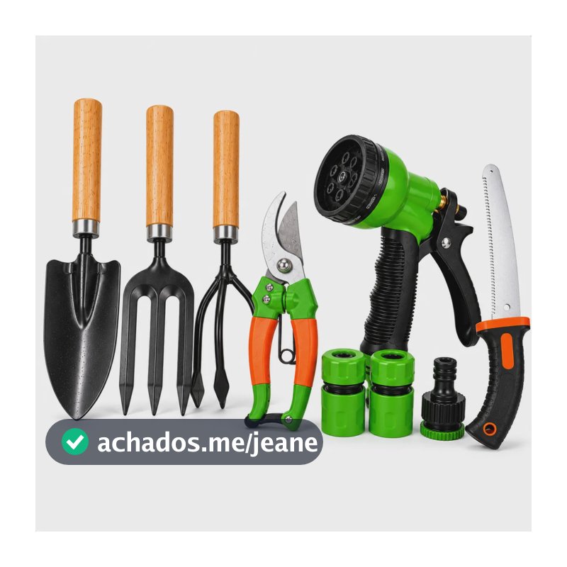 Kit Jardinagem Tesoura De Poda Serra Pá Garfo Pistola Água