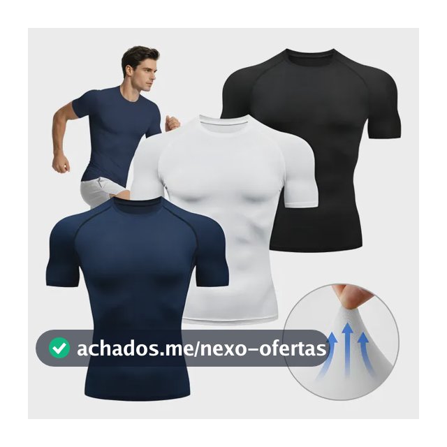 Kit 3 Camiseta Masculina Rash Guard Slim Manga Curta Térmica