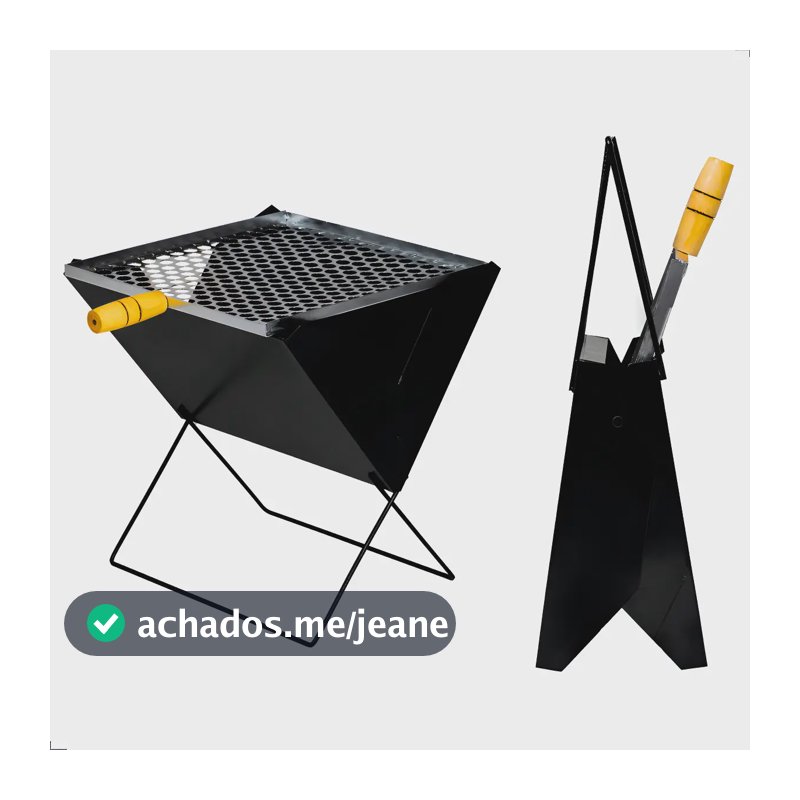 Churrasqueira Portátil Móvel Maleta Machado Aço Preto Carvão 33,5x34,5cm