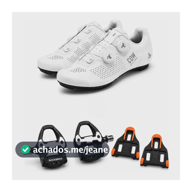Sapatilha Ciclismo Speed Cow Cycling + Pedal Clip Rockbros Branco Liso 41 Br