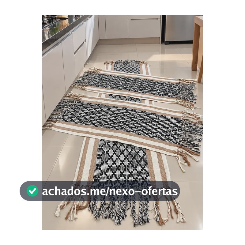 Passadeira Jogo De Cozinha Premium 3 Peças Artesanal Luxo 150 M Preto C/branco Borda Caramelo