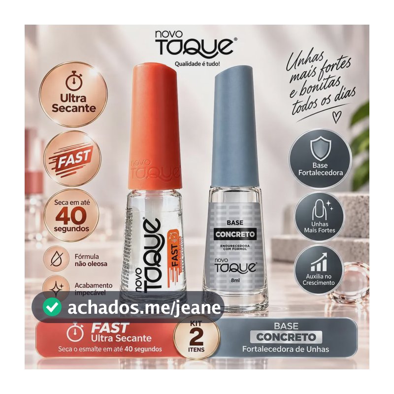 Kit 2 Base Concreto + Fast Secante 40 Segundos Novo Toque Incolor