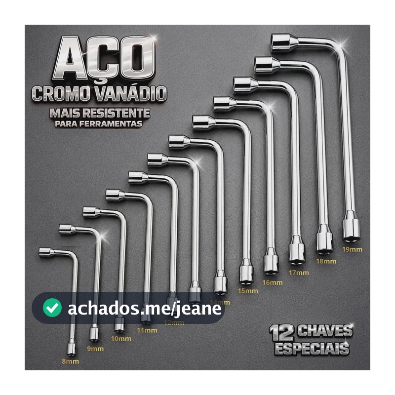 Jogo Chaves Biela 12 Peças Cromo Vanádio Original 8mm A 19mm Cromo Vanádio Espelhado