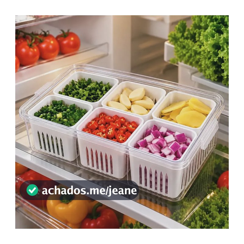 Pote Organizador 6 Divisórias De Alimentos Para Geladeira Branco