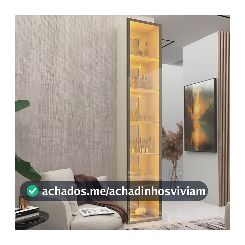 Cristaleira MDF Moderna Off White Gelius Móveis Luminare com Espelho e LED
