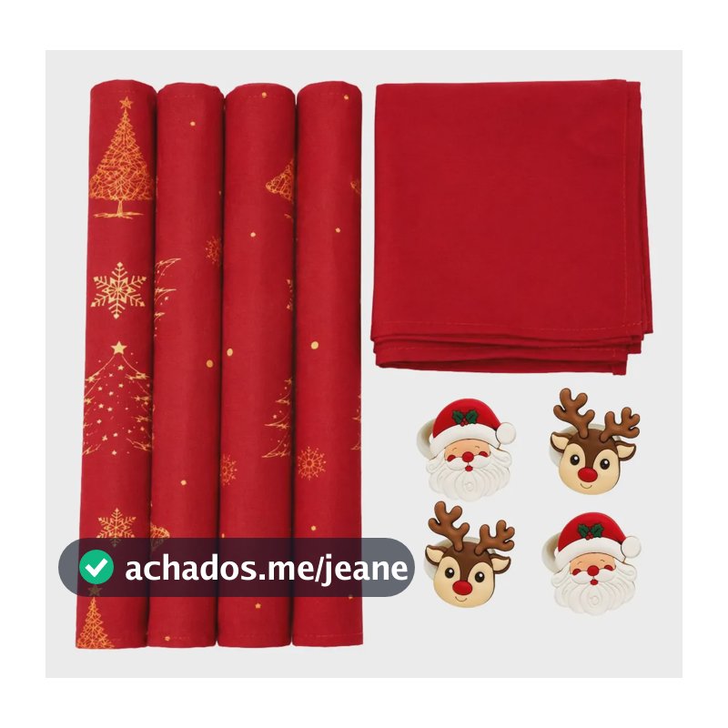 Kit Completo Mesa Posta Natalina Com Anel Guardanapo Natal Vermelho