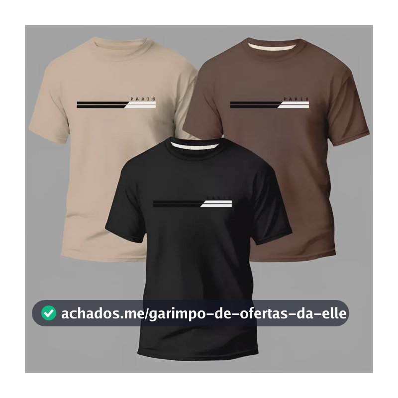 Kit 3 Camisas Masculinas 100% Algodão Premium Street Paris Multicolorido Frontal Silk Dtf Peito Logo Gráfica Juvenil Grande P Estampado