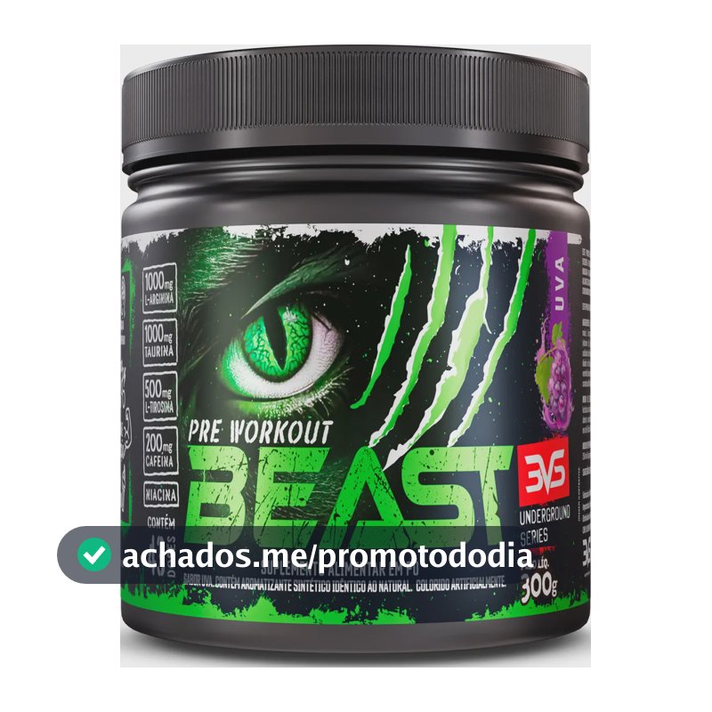 Pré-treino Beast 300g Sabor: Uva - Ultra Concentrado - Promove Vasodilatação, Recuperação Energética, Aumento De Óxido Nítrico, Desintoxicação E Melhora De Concentração E Foco