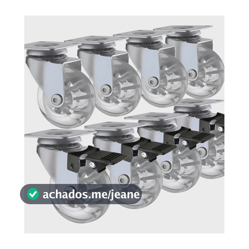 Kit 8 Rodinhas Para Moveis Rodízio Roda HD 50mm Silicone Reforçada Giratória Com Trava 2 Polegadas Com Placa E Freio Gel
