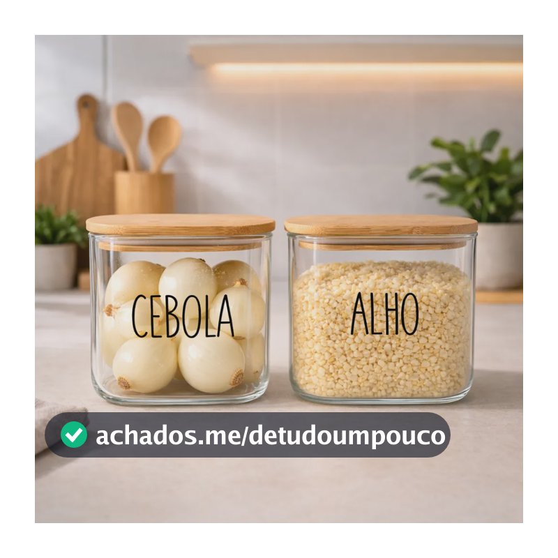 Porta Alho Triturado Geladeira Pote Vidro Hermetico Bambu 1l Cebola