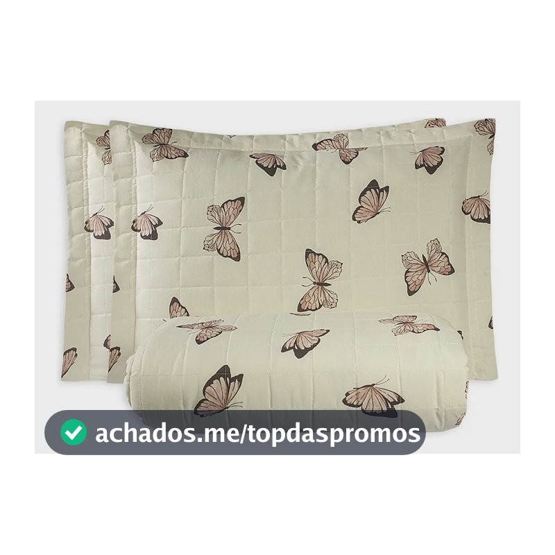 Colcha Cobre Leito Queen 3 Peças Essencialle Algodão Misto Borboletas