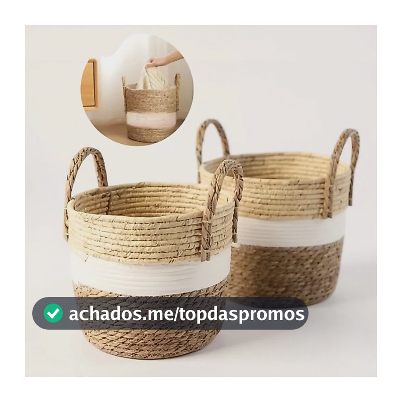 Cestos 2 Unidades Palha Rattan Cachepot Vime Boho Decoração Creme