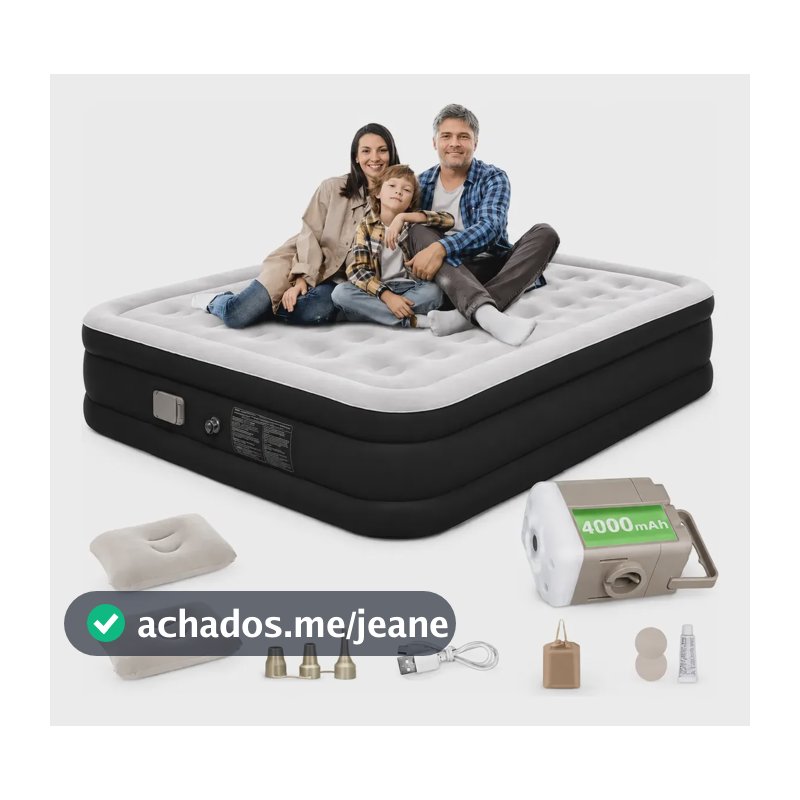 Colchão Inflável Queen Com Bateria Integrada Bomba Bivolt Bege