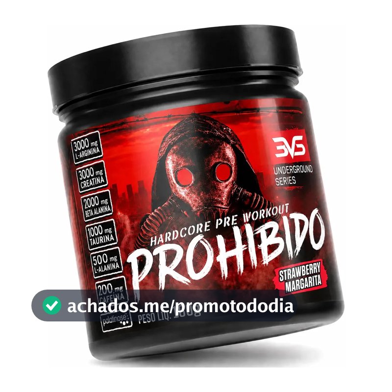 Prohibido Pré Treino 180g - Sabor: Morango - Fórmula Exclusiva Com Creatina, Beta Alanina, Taurina, Cafeína, Arginina, L-tirosina, Palatinose E L-alanina