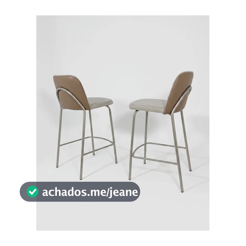 Kit 2 Banquetas Altas Dubai Linho Areia Com Courino Caramelo Aço Carbono Areia