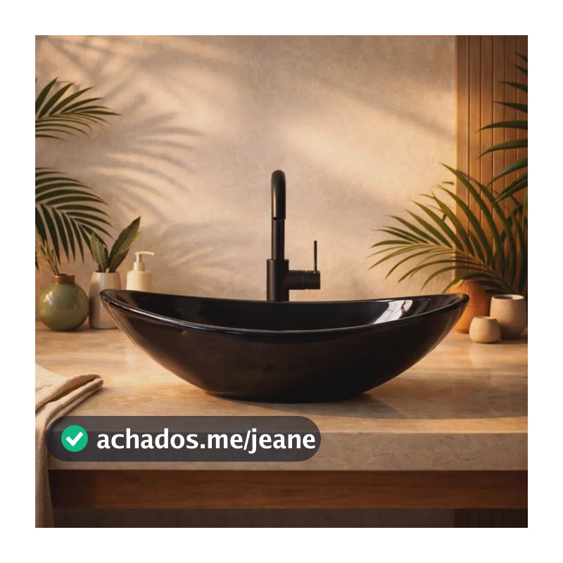 Cuba Pia De Apoio Sobrepor Banheiro Oval 35cm Preta Acabamento Brilhante Plástico de engenharia