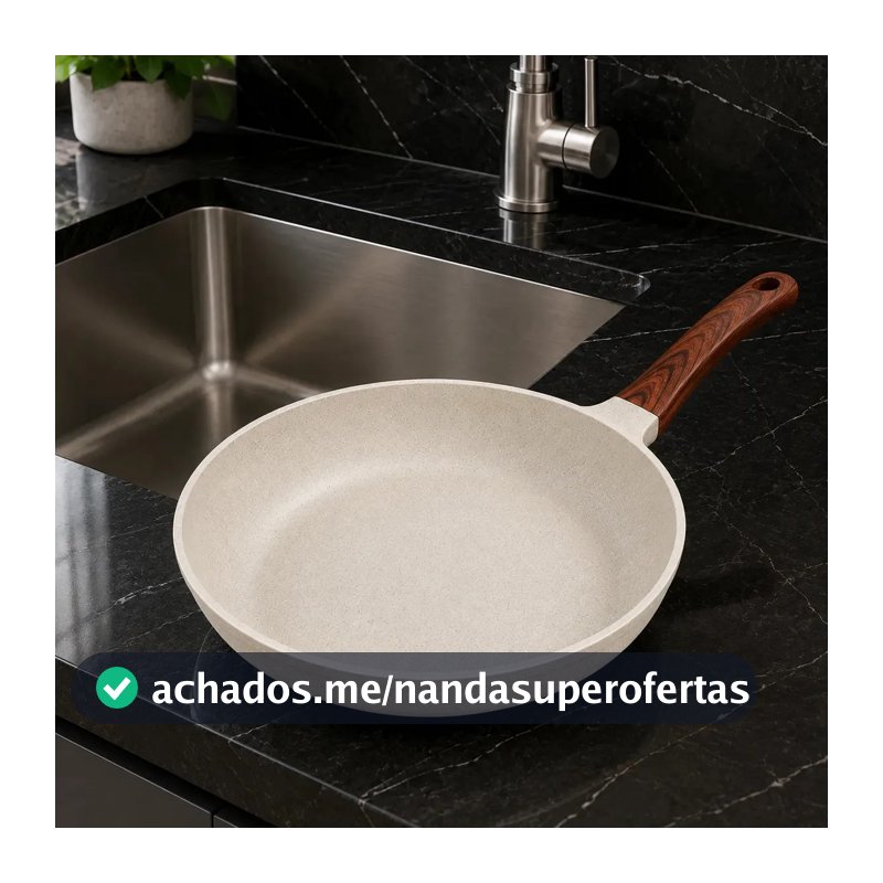 Frigideira Cerâmica Antiaderente 24cm Indução Cooktop Fogão a Gás Não Gruda Sem Óleo Cor Creme