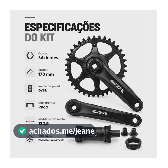 Kit Pedivela Gta 34d 170mm 9/16 + Movimento Paco 122,5