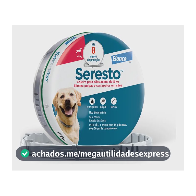 Coleira Seresto Elanco Antipulgas e carrapatos Cachorros +8kg 1unid Cor Cinza