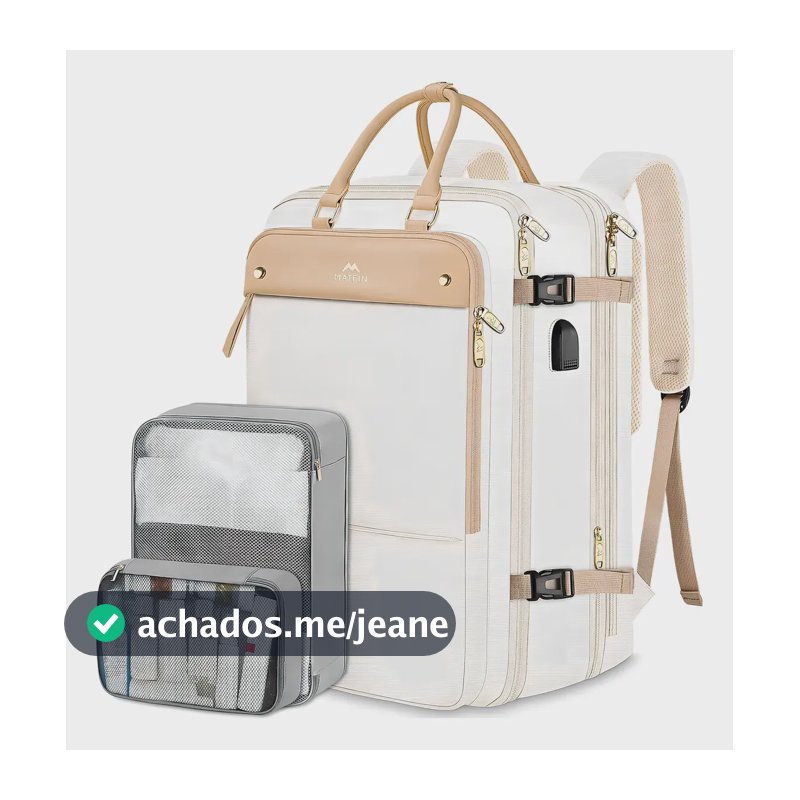 Mochila Viagem Feminina Para Notebook 17,3 Polegadas 52L Grande Antifurto Impermeável Com Compartimento Para Sapatos, Matein 6131 Bege