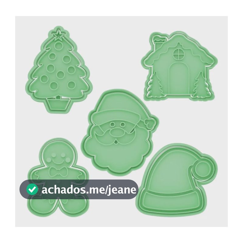 Kit 5 Cortador Marcador Cookie Natal Papai Noel Presente 5cm