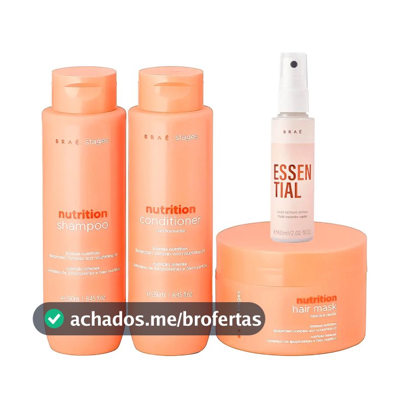 Kit Braé Stages Nutrition Shampoo,cond,másc + Essential 60ml