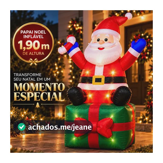 Papai Noel Inflável Gigante 1,90m Decoração De Natal Boneco Vermelho 127/220v