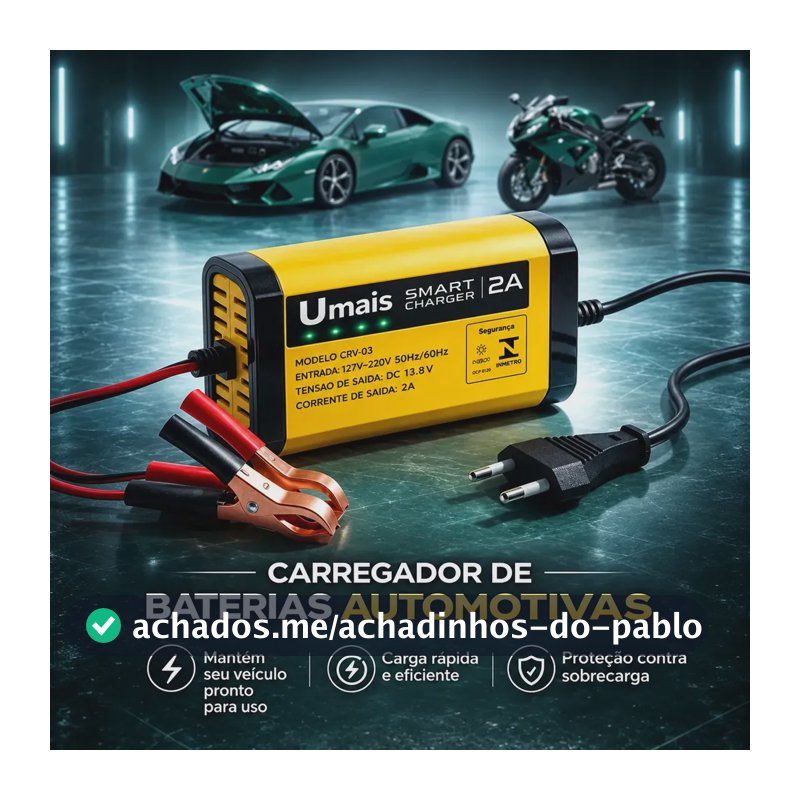 Carregador De Bateria Automotiva Inteligente 12v Portátil Bivolt 110/220v Para Carros Motos E Veículos