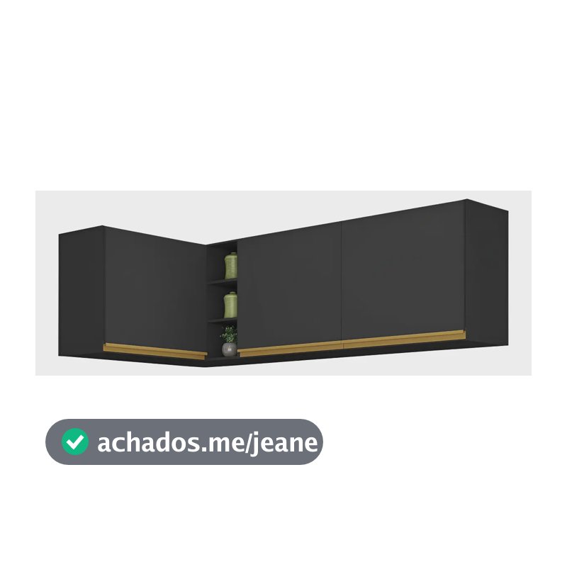 Kit Armário De Cozinha Aéreo Veneza Multimóveis Mp2148 Cor Preto/Dourado