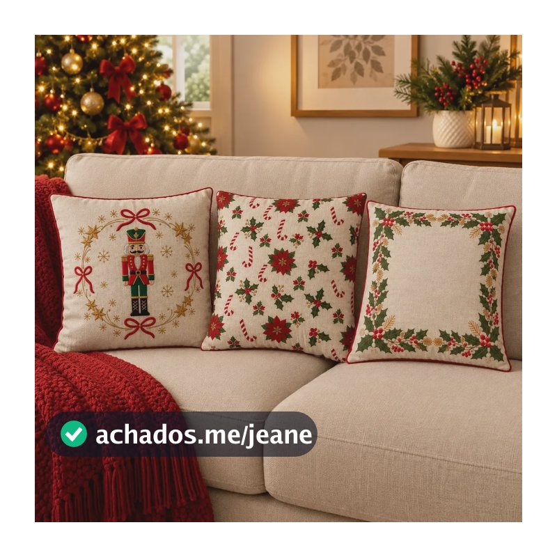 Kit 3 Capas Almofadas Natal 40x40cm Suede C/estampa Digital Kit 3