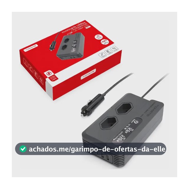 Inversor de Corrente Tomate 400W 12V para com Saída USB Tipo-C e Onda Senoidal Modificada