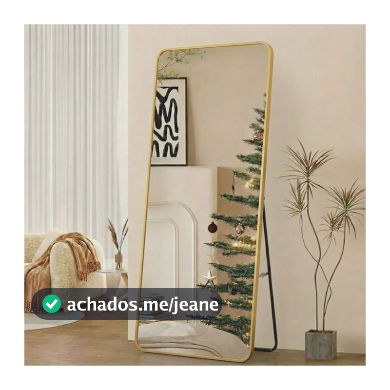 Espelho Corpo Inteiro Retangular Com Moldura Metal 150x60 Cm Dourado