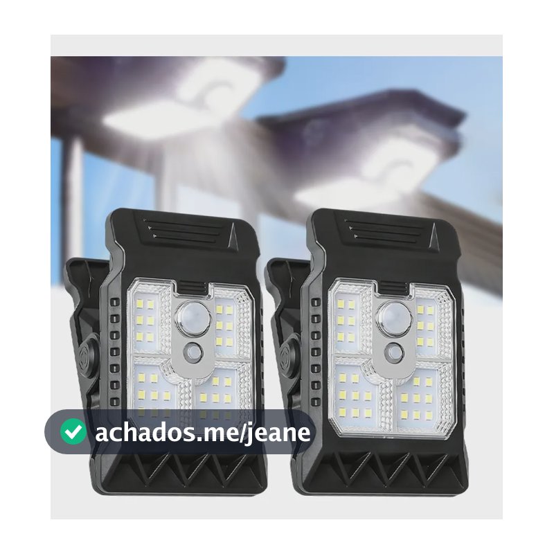 2 Unid Luminária Solar Led Clipe Sensor Movimento Jardim 1.5v Preto