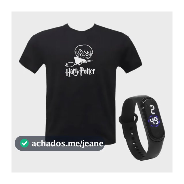 Kit Camiseta Vassoura Hp + Relógio Digital Adulto/infantil