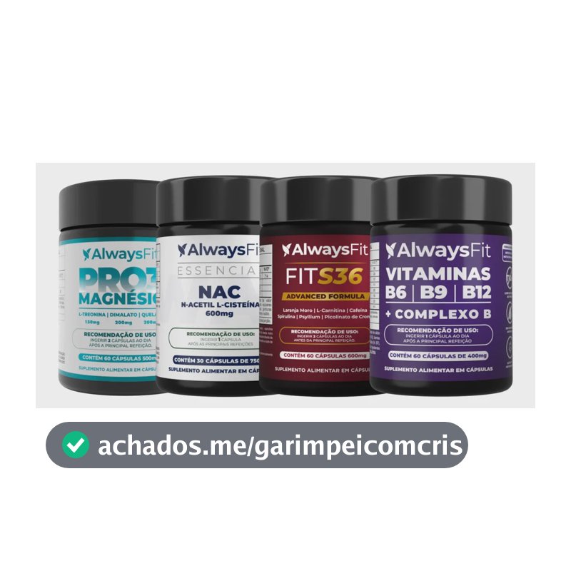 Kit 4 Suplementos Alwaysfit Pro Sáude - Pro3Magnesio + Nac + Complexo B + Fits36