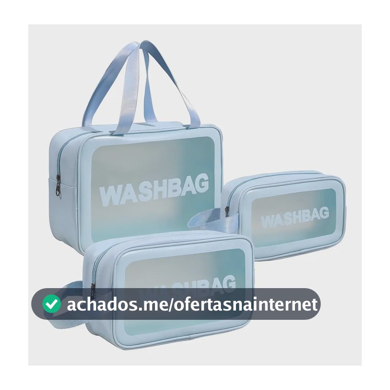 Kit Necessáires Feminina Maquiagem Cosméticos Viagem Praia Cor Azul-celeste Desenho do tecido Liso