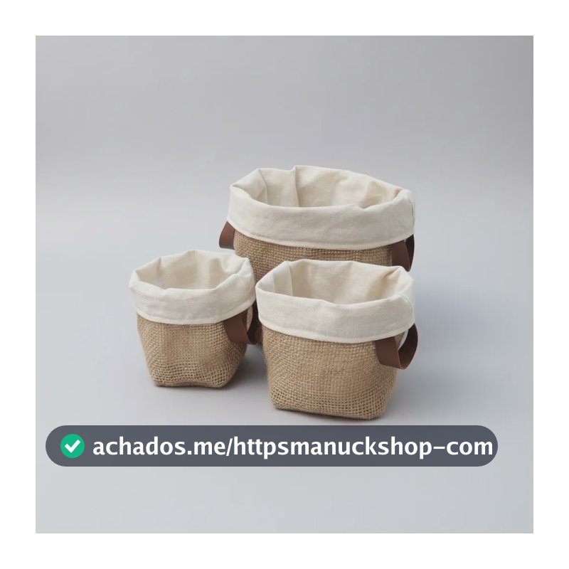 Kit 3 Cachepô Pmg Organizador Cesto Vaso Tecido Alça Couro Palha