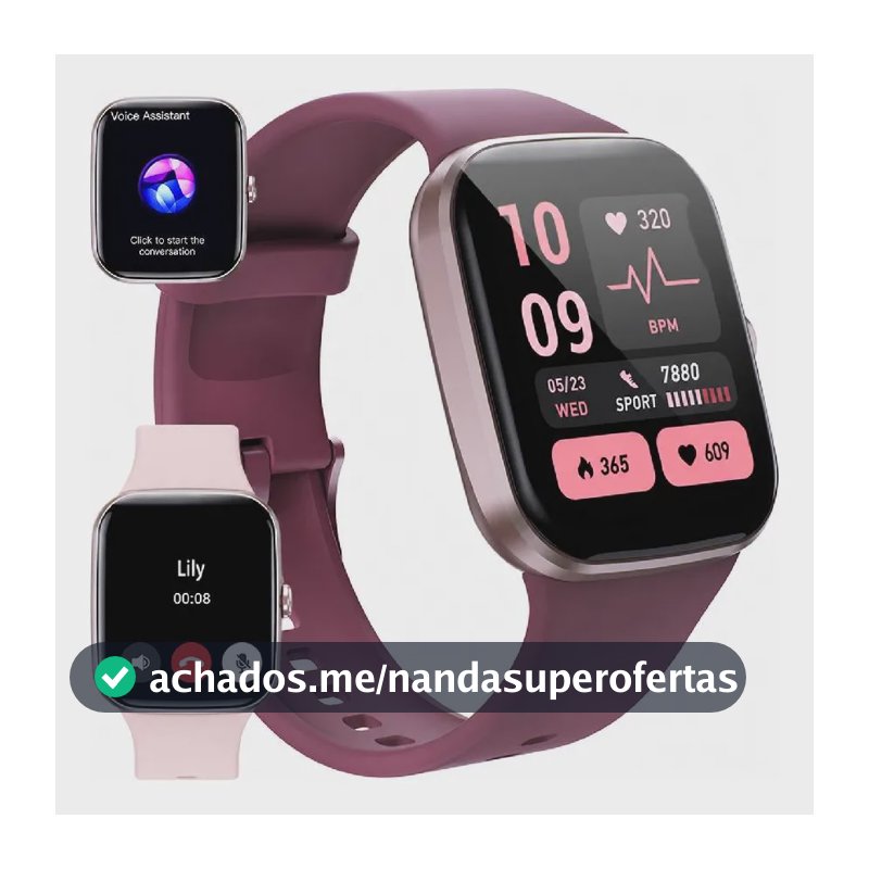 Smartwatch Feminino Chamadas Bluetooth Esportivo Original Vermelho-vinho