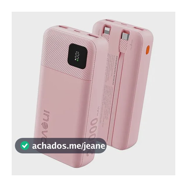 Carregador Portátil Power Bank Turbo inova 20000mah 22.5w Com Display Digital Usb-c / Usb-a Carga Rápida - Rosa