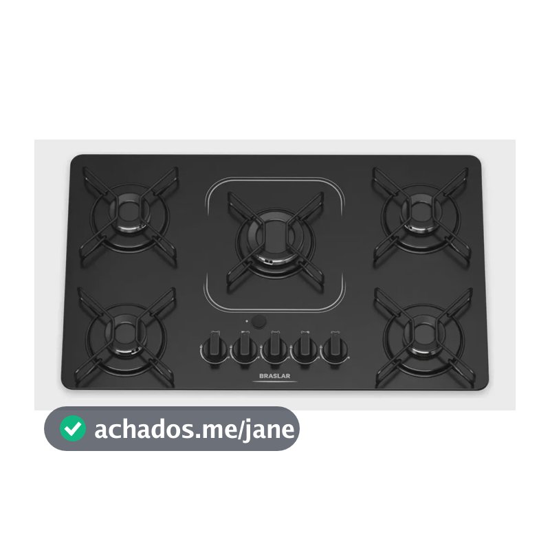Fogão Cooktop alimentação gás - Braslar 5 bocas cor preto - Bivolt de Embutir
