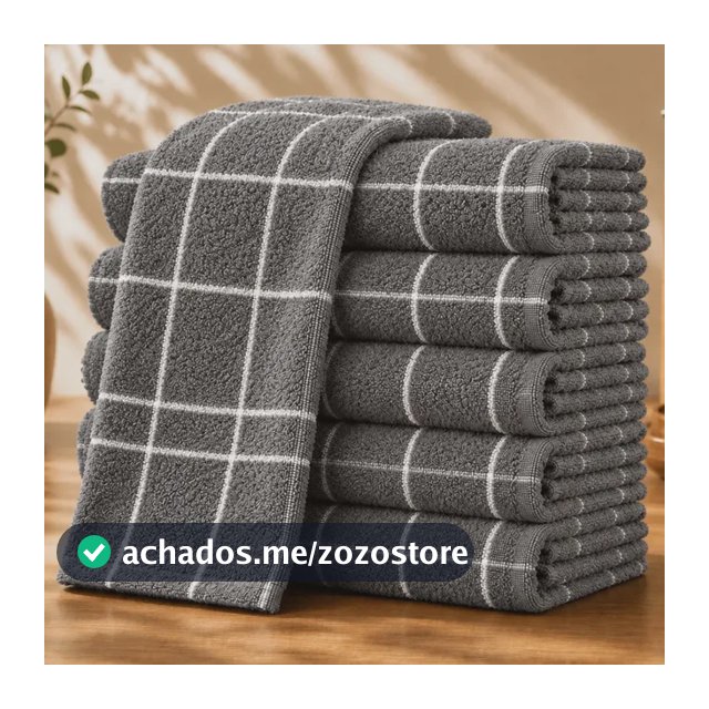 Kit 10 Panos De Prato Xadrez Atoalhado Alta Absorção Luxo Cinza