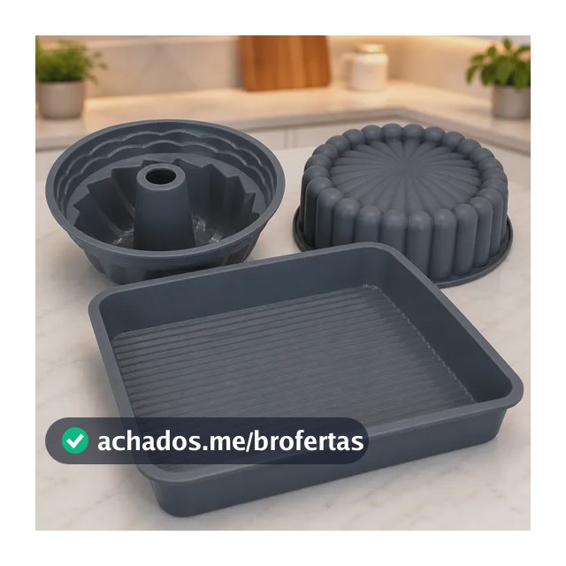 Jogo 3 Assadeiras Silicone Air Fryer Forno Freezer Bolo Pães Cinza-escuro
