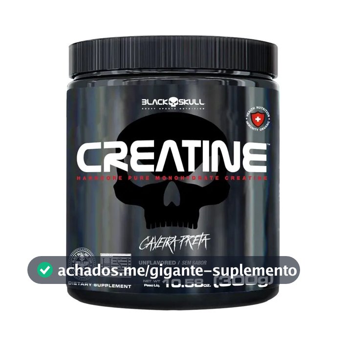 Creatina monohidratada pura Black Skull Pura 300g - 100% Monoidratada em pó Sem sabor x 300g