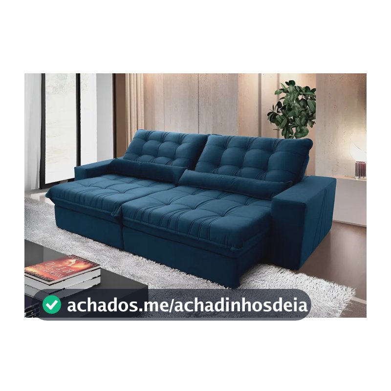 Sofá Retrátil/reclinável Zurique 2,50m Velut Azul C/ Molas King House